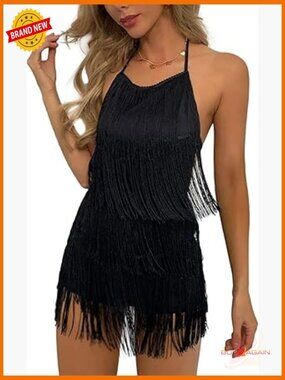 Backless Fringe Jumpsuit Romper Cowgirl Outfit for Women